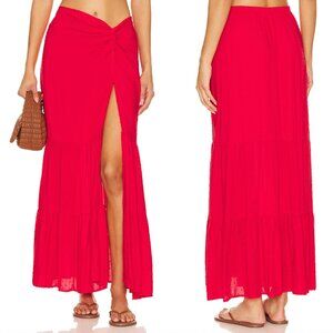 PEIXOTO Valentina Maxi Skirt in Red Sangria Lotus Sexy Slit XL